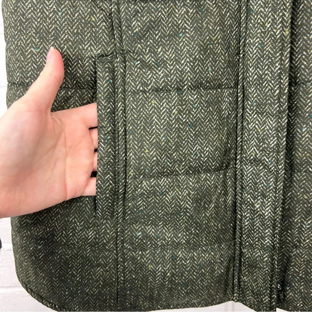 J.Jill Lightweight Green Herringbone Zip Front Puffer Vest Size M